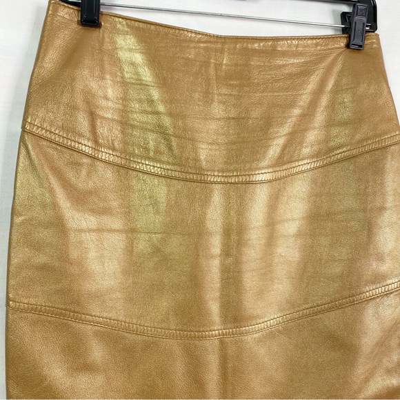 Evan Arpelli Vintage Gold Midi Pencil Skirt with Front Slit 12 - Picture 3 of 5